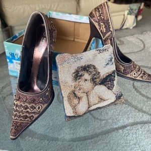 Brown Beaded Vintage High Heels- WORN ONCE ONLY!!